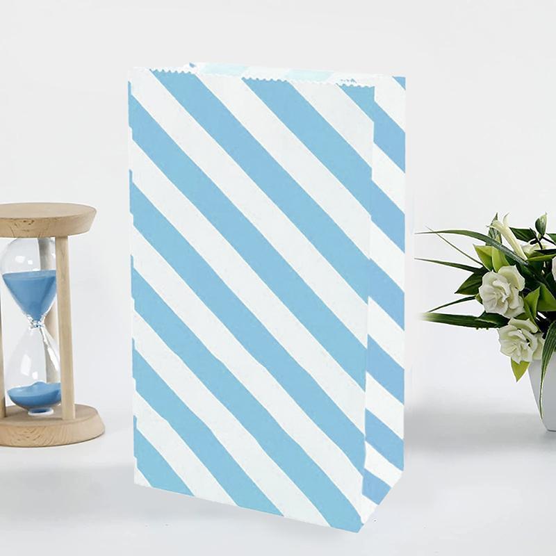 100X Colourful Plaid Kraft Paper Bag Candy Cookie Snack Cake Gift Bags 9X6X18cm - Blue 3