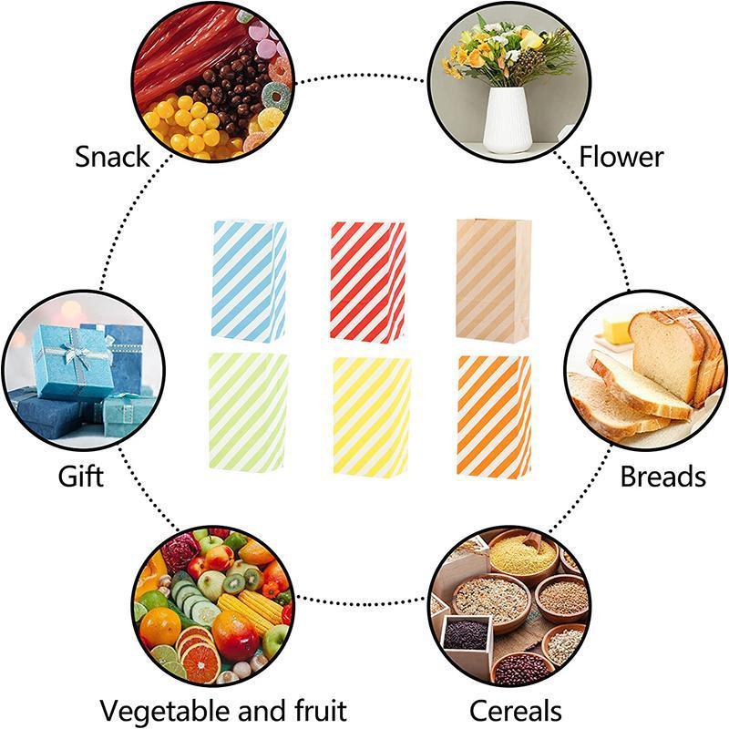 100X Colourful Plaid Kraft Paper Bag Candy Cookie Snack Cake Gift Bags 9X6X18cm - Orange 5
