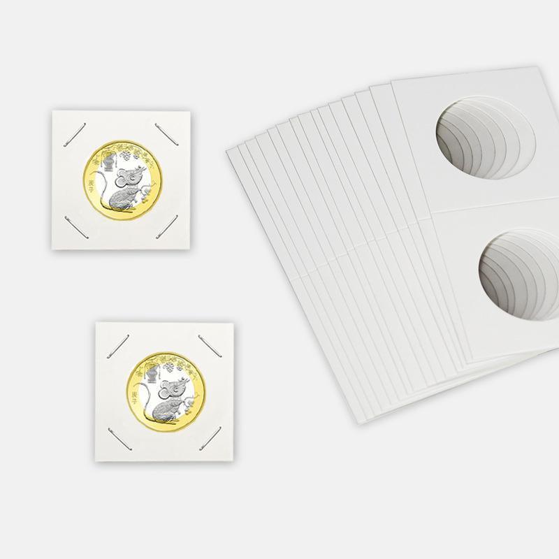 50x 33mm CARDBOARD COIN HOLDERS Staple Coin Holder Display Clear Window Folder 4