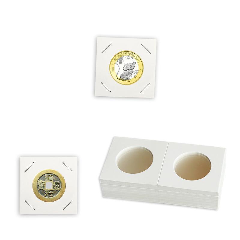 50x 33mm CARDBOARD COIN HOLDERS Staple Coin Holder Display Clear Window Folder 5
