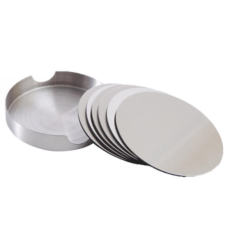 Stainless Steel Drink Coaster Set 6PCS Heat Resistant Cup Pads With Holder