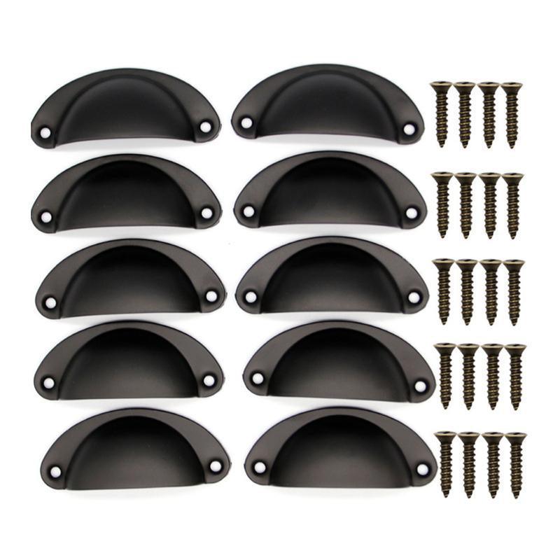 30X Modern Cup Cabinet Handle Knob Drawer Furniture Door Pull Shell Cupboard - Black 6