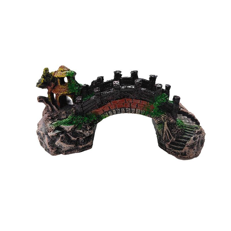 Aquarium Fish Tank Ornament Bridge Resin Rock Pavilion Tree Landscape Decoration - L:19*7*8.5CM 6