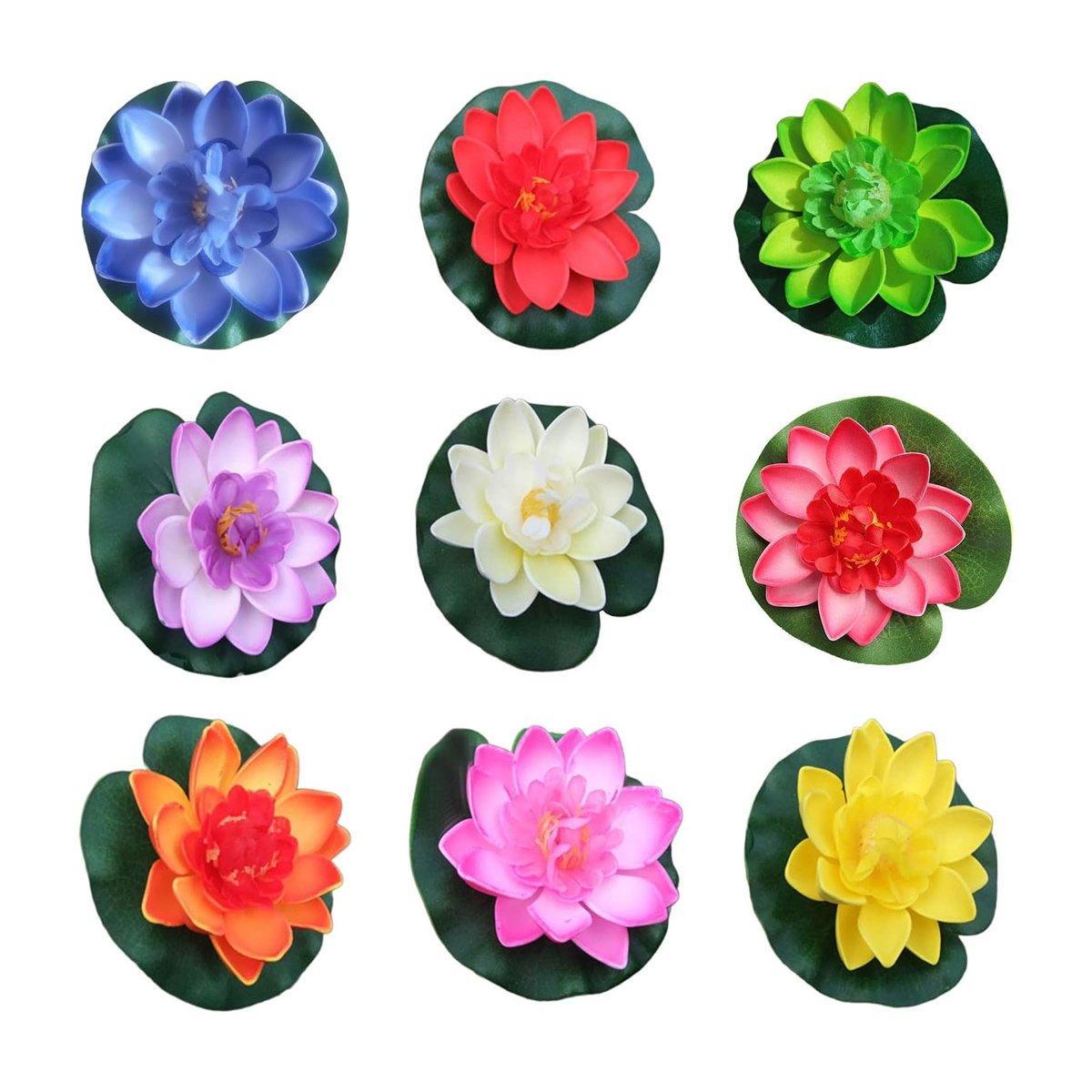 9pcs Simulation Lotus Flowers Leaves Water Lily Pond Fish Tank Decoration