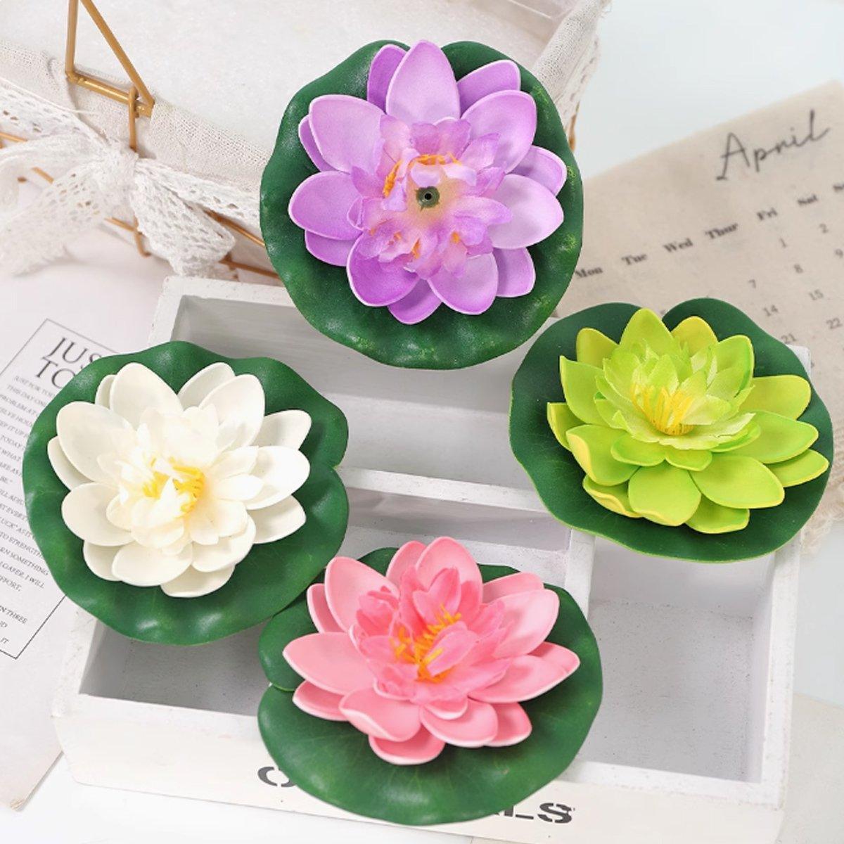 9pcs Simulation Lotus Flowers Leaves Water Lily Pond Fish Tank Decoration 4