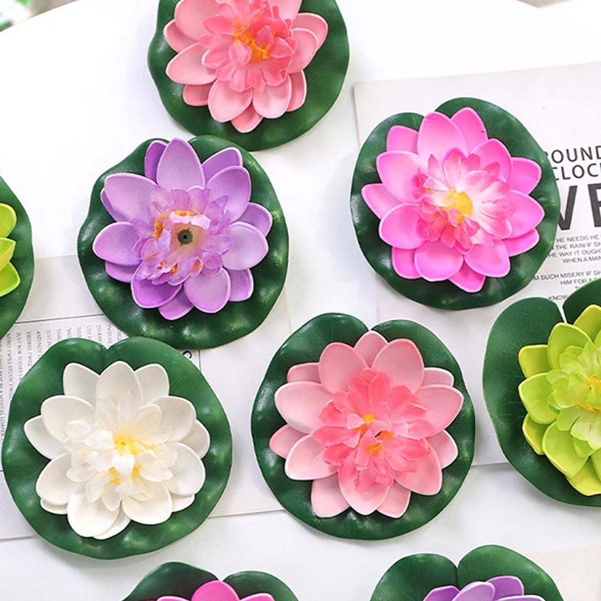 9pcs Simulation Lotus Flowers Leaves Water Lily Pond Fish Tank Decoration 5