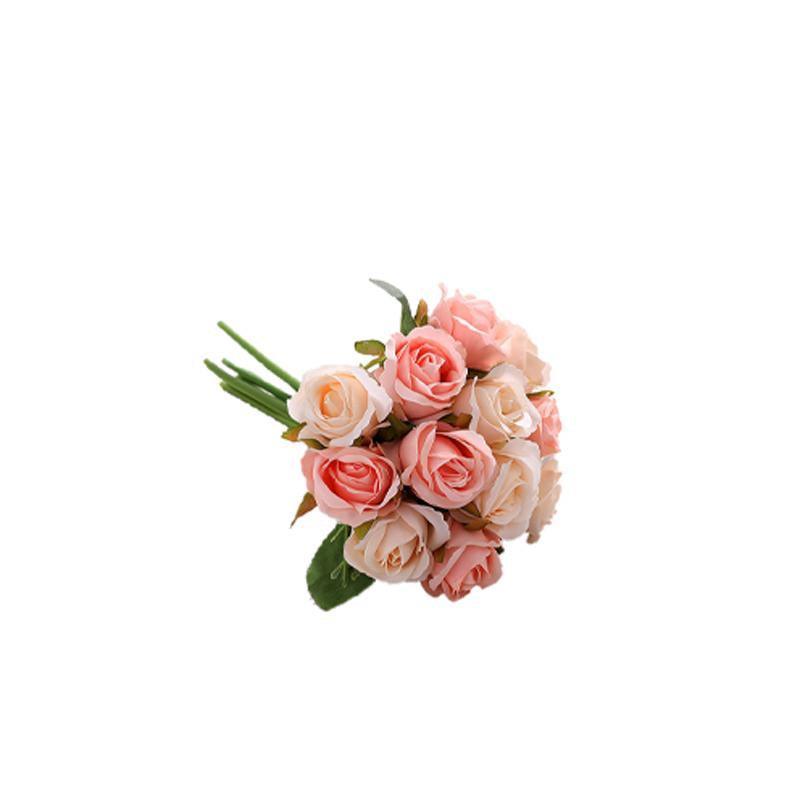 12 Heads Silk Rose Artificial Flowers Fake Bouquet - pink 6