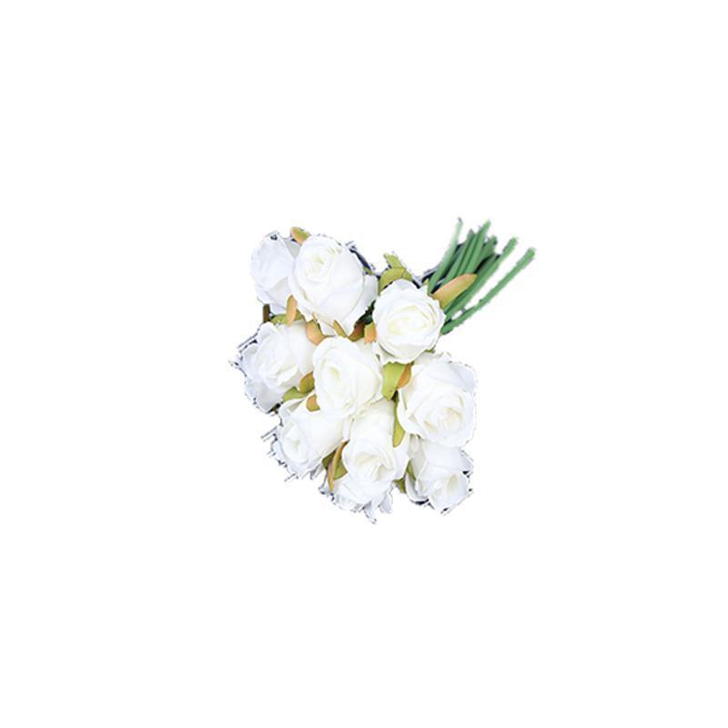 12 Heads Silk Rose Artificial Flowers Fake Bouquet - White 8