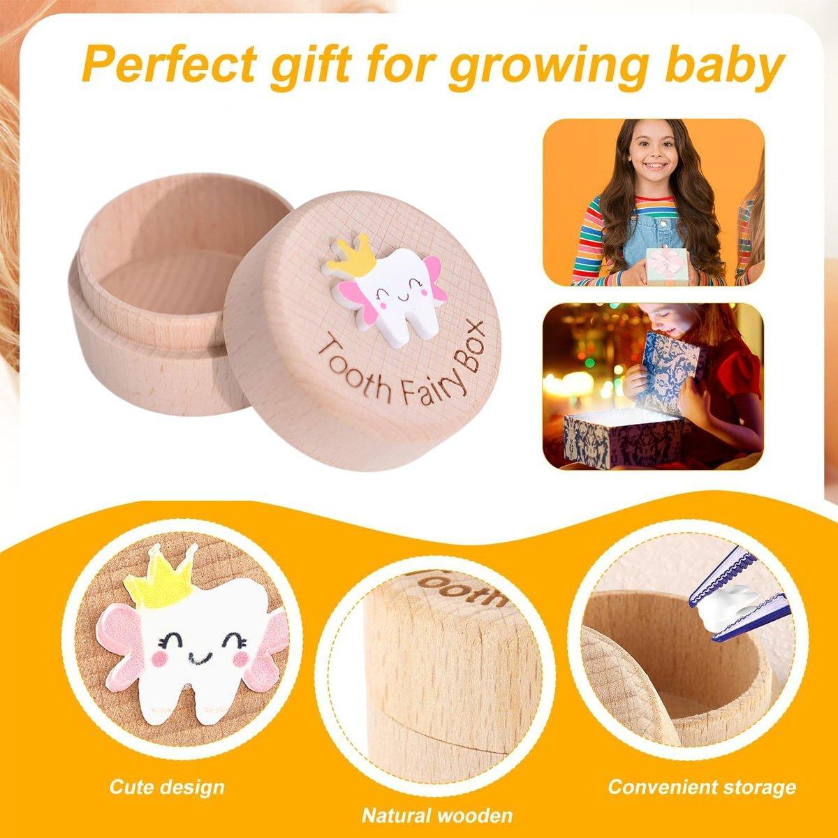 Wooden Baby Teeth Hair Keepsake Box Memory Storage for Boys Girls Hair Holder 4