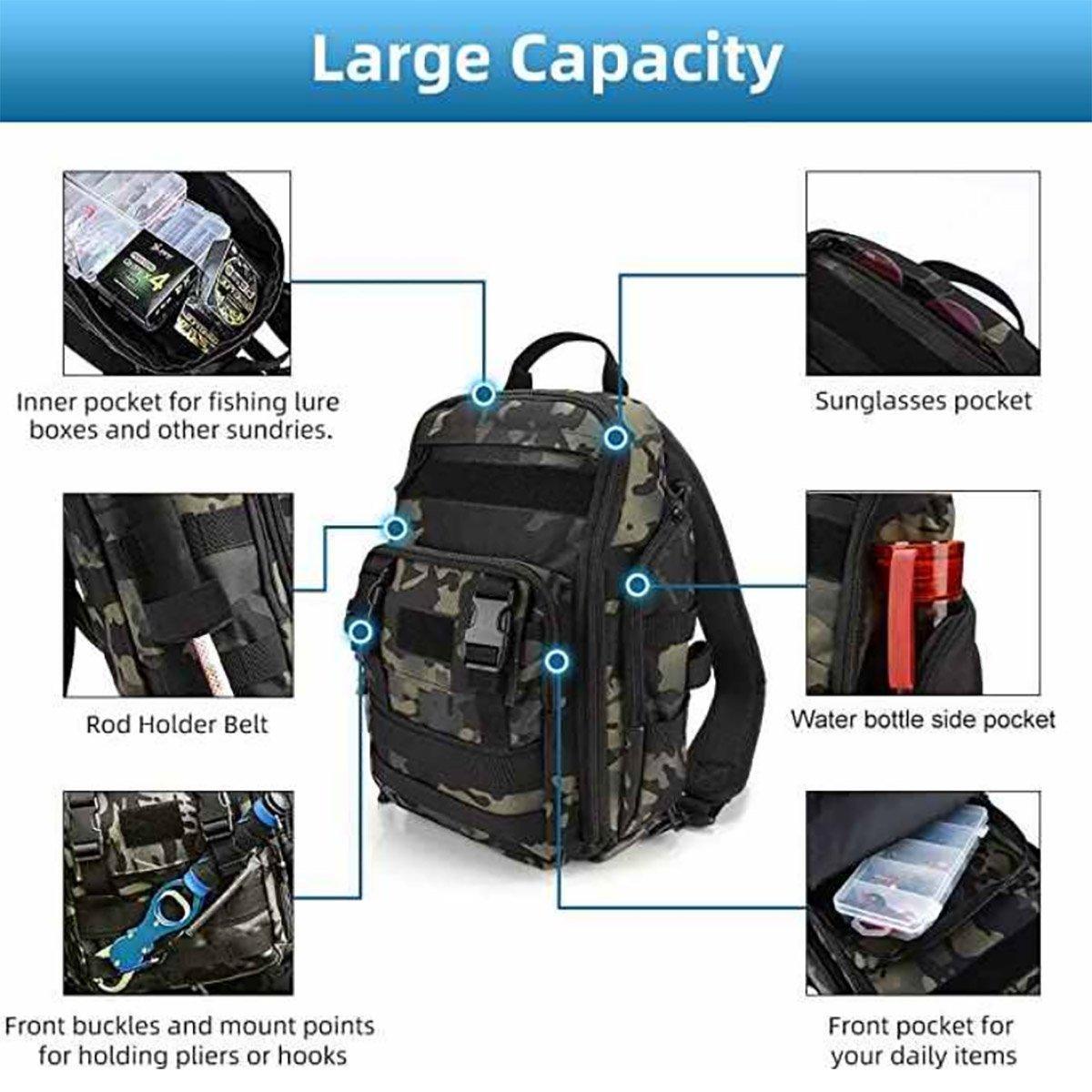 Fishing Tackle Backpack Storage Bag Shoulder Fishing Gear Bags Outdoor Backpack - Black 5
