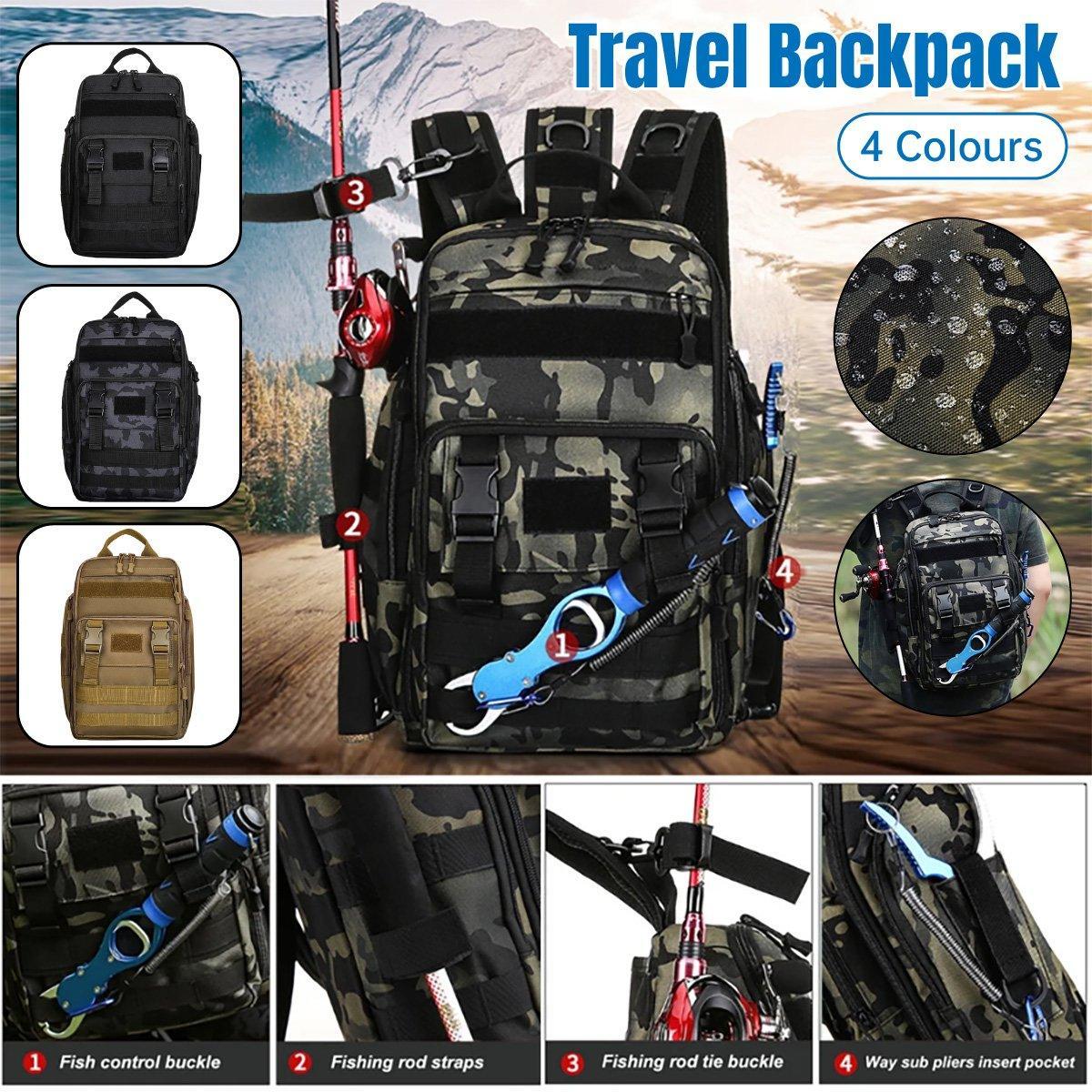 Fishing Tackle Backpack Storage Bag Shoulder Fishing Gear Bags Outdoor Backpack - Night Camouflage