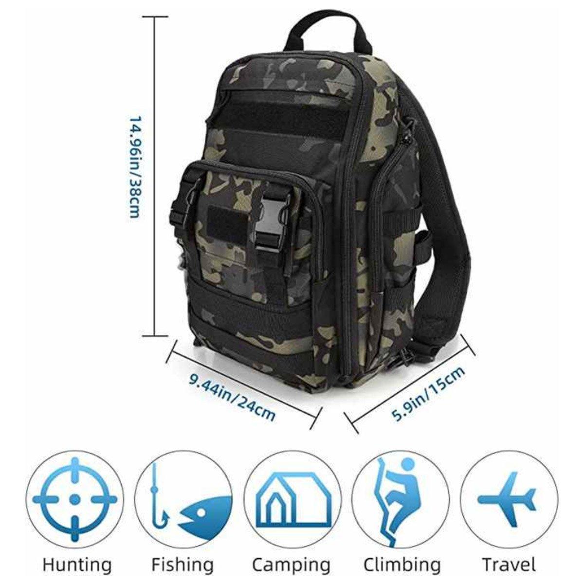 Fishing Tackle Backpack Storage Bag Shoulder Fishing Gear Bags Outdoor Backpack - Night Camouflage 3
