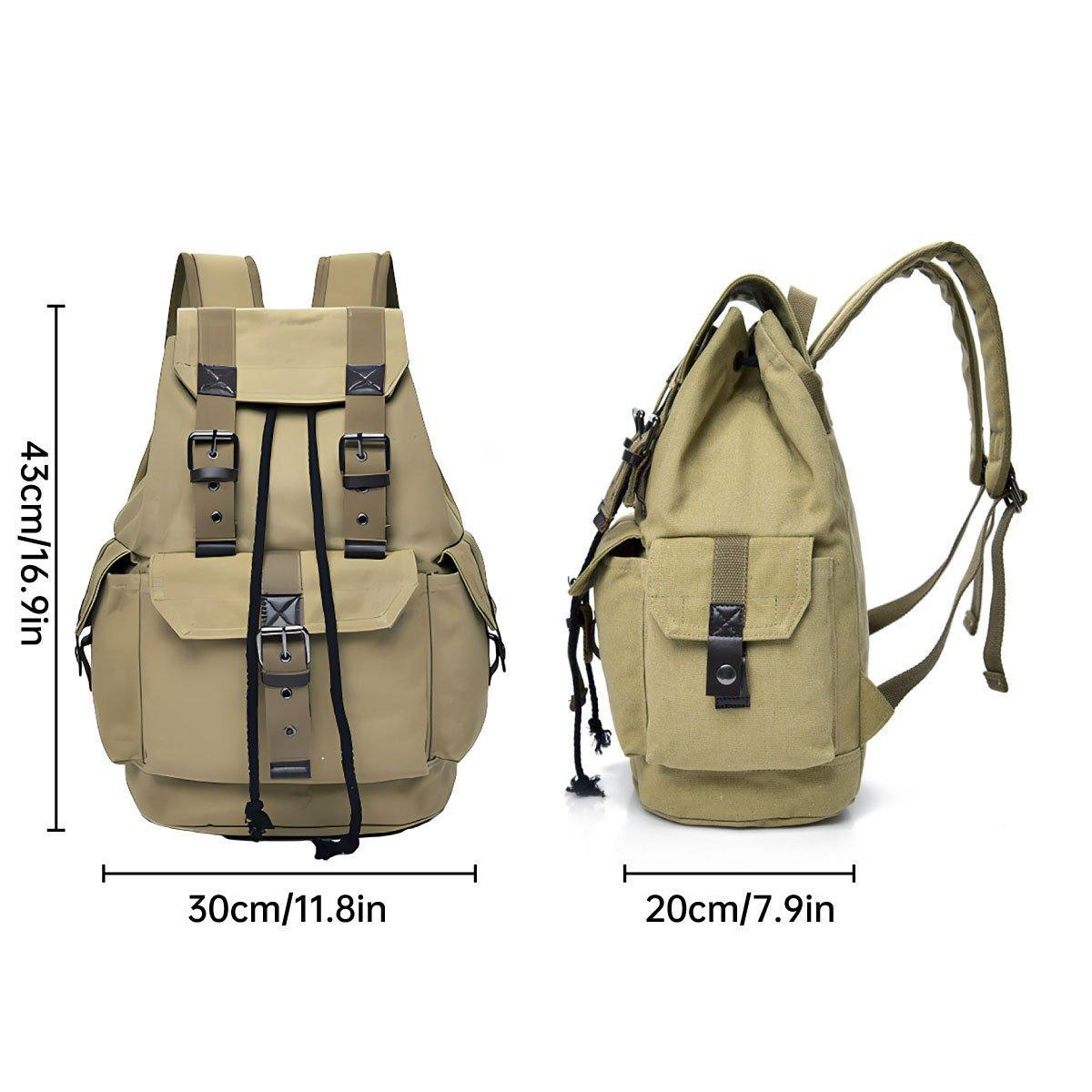 Unisex Retro Rucksack Large Capacity Travel Bag Leisure Backpack Schoolbag - Khaki 3