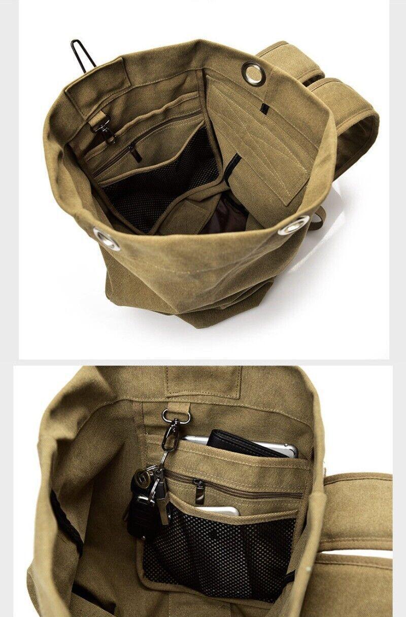 Large Capacity Travel Backpack for Men Outdoor Sports Bag Canvas Rucksack - Khaki-Small 5