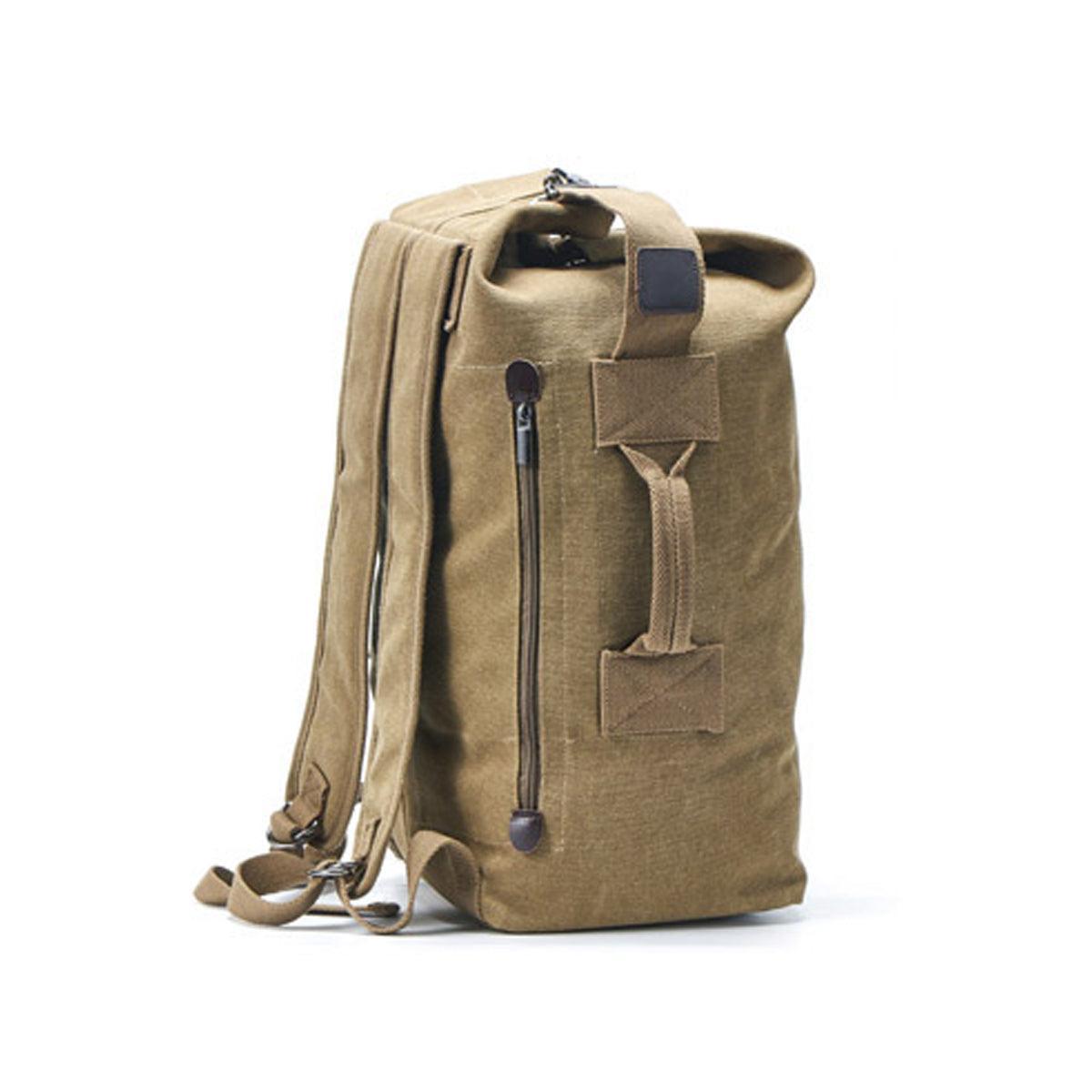 Large Capacity Travel Backpack for Men Outdoor Sports Bag Canvas Rucksack - Khaki-Small 12