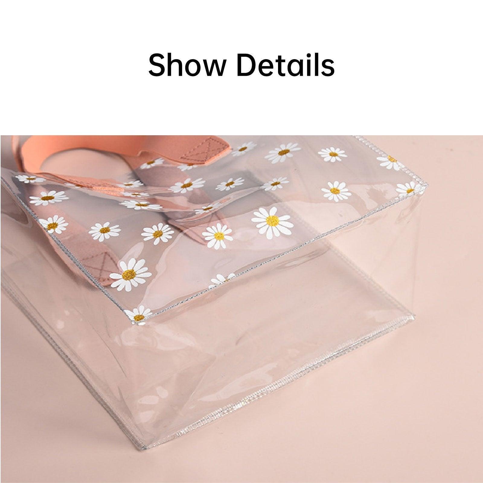 10pcs Small Fresh Transparent PVC Tote Bag Wedding Candy Gift Bag Daisy Design - Beige - L 4