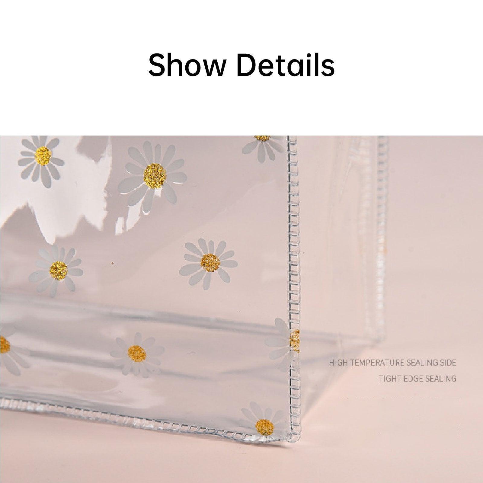 10pcs Small Fresh Transparent PVC Tote Bag Wedding Candy Gift Bag Daisy Design - Beige - L 5