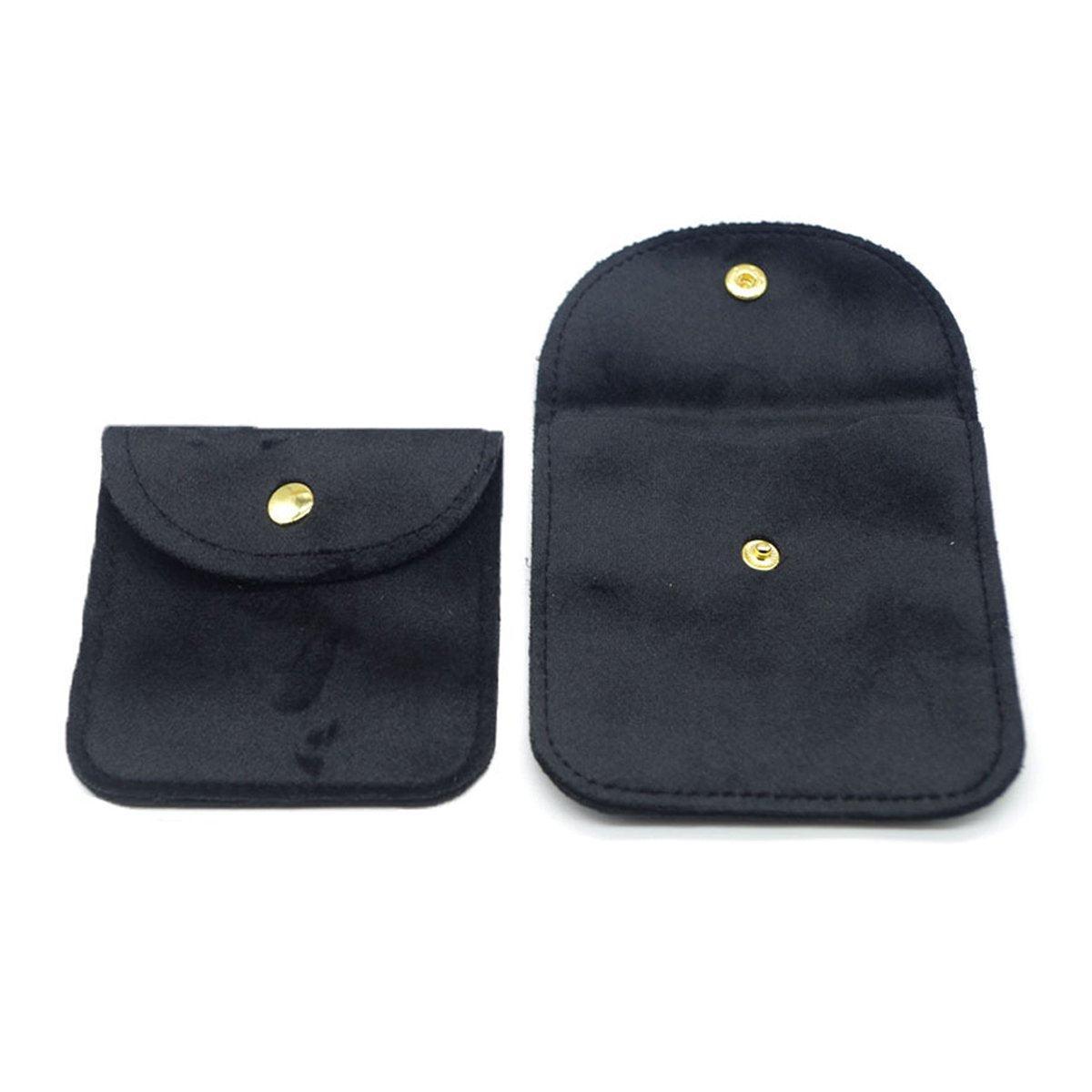 10pcs Velvet Jewelry Pouch Button Closure Thick Soft Ring Necklace Storage Bag - Black 10