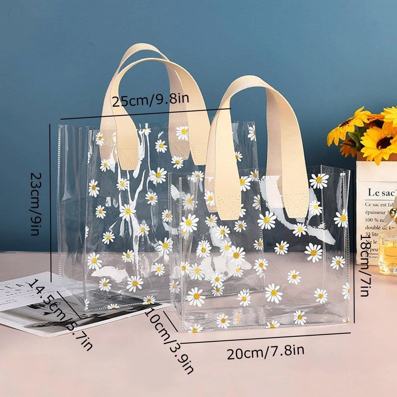10pcs Small Fresh Transparent PVC Tote Bag Wedding Candy Gift Bag Daisy Design - Red - S 3