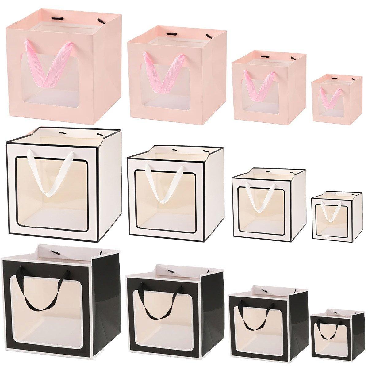 20PCS Open Window for Flower Doll Wedding Gift Transparent Square Packaging Bag - Black 30-30-30cm