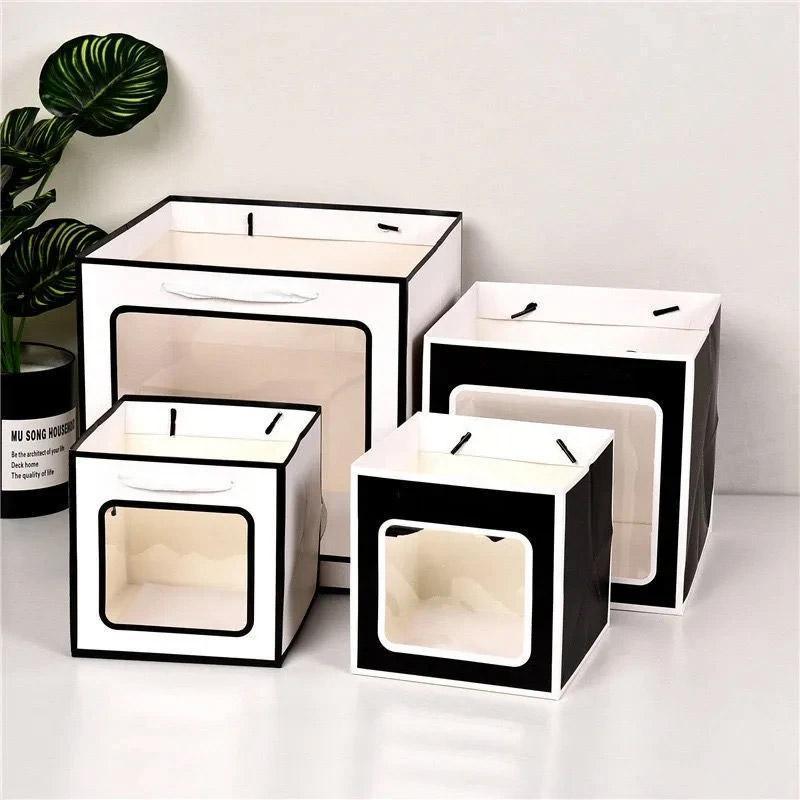 20PCS Open Window for Flower Doll Wedding Gift Transparent Square Packaging Bag - Black 30-30-30cm 3