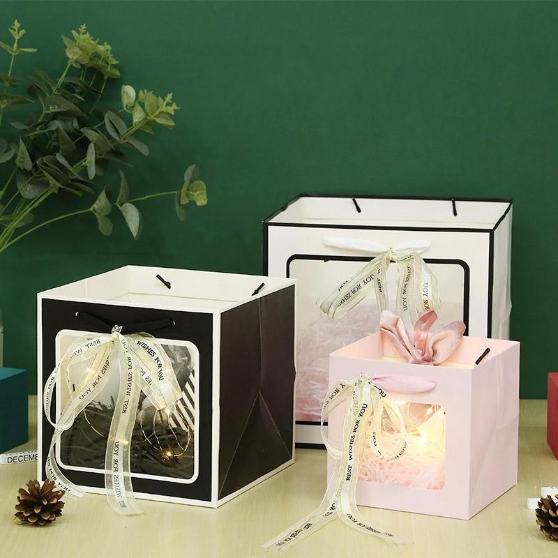 20PCS Open Window for Flower Doll Wedding Gift Transparent Square Packaging Bag - Black 30-30-30cm 5