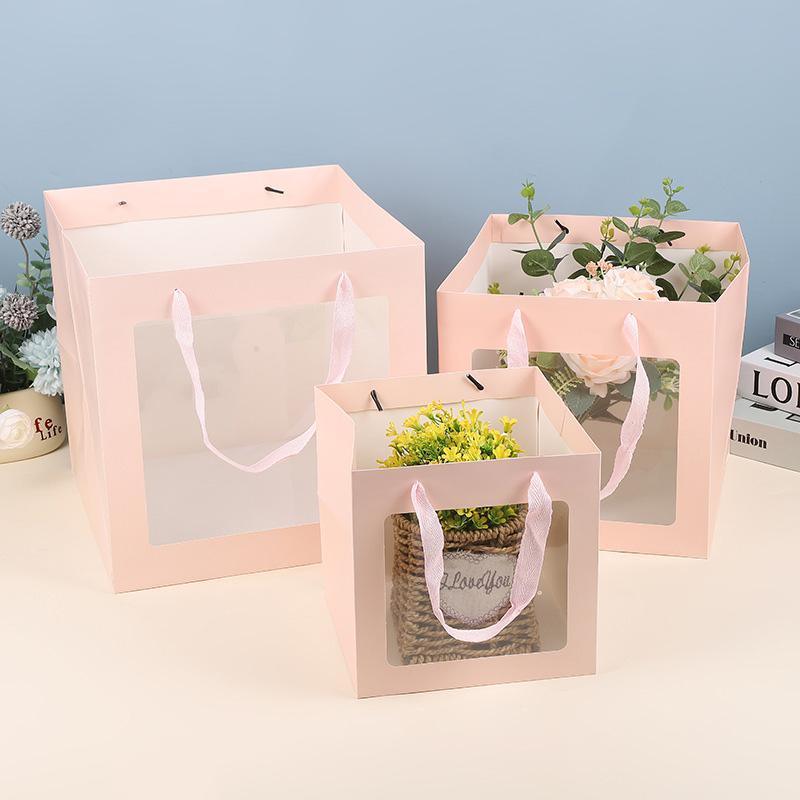 20PCS Open Window for Flower Doll Wedding Gift Transparent Square Packaging Bag - Pink 15-15-15cm 4