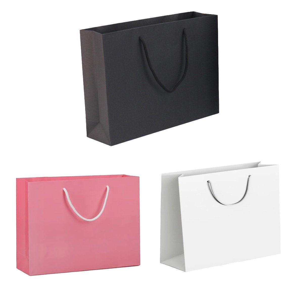25X Kraft Paper Bags Gift Shopping Bag Carry White Pink Black Bag With Handles - Black-10-12-6