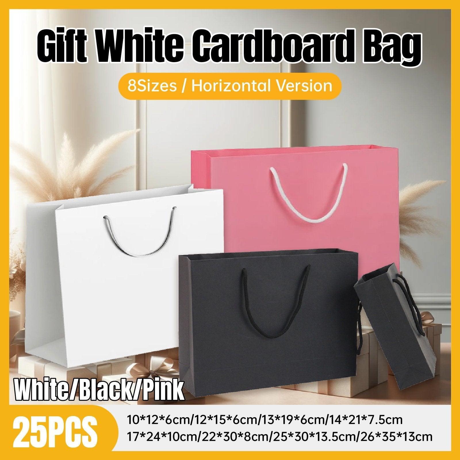 25X Kraft Paper Bags Gift Shopping Bag Carry White Pink Black Bag With Handles - White-12-15-6