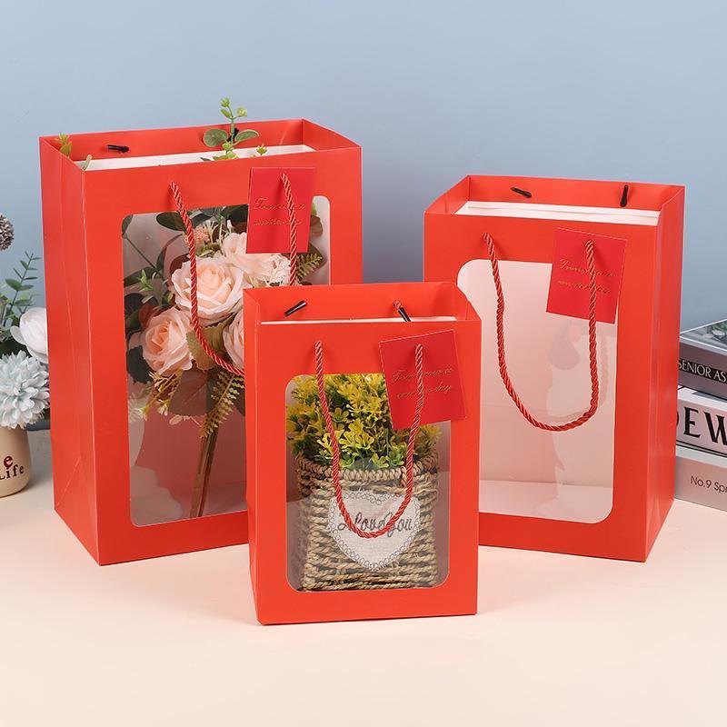 25x Thick Gift Bags with Transparent Window for Valentines Day Bouquets and Gift - Tote-Bag-25pcs-Pink-18-13-25cm 3