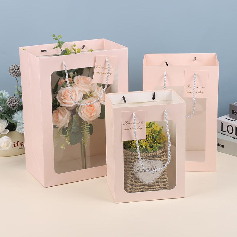 25x Thick Gift Bags with Transparent Window for Valentines Day Bouquets and Gift - Tote-Bag-25pcs-Red-18-13-25cm 5