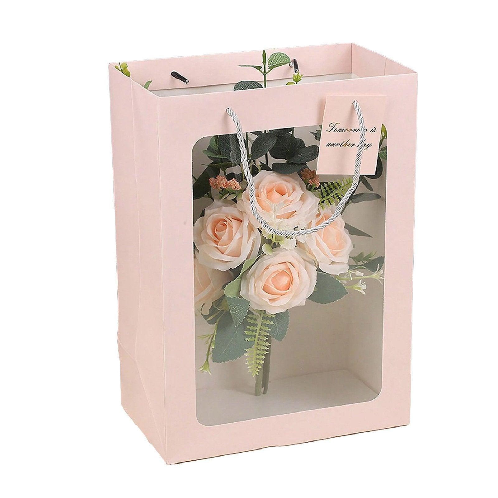 25x Thick Gift Bags with Transparent Window for Valentines Day Bouquets and Gift - Tote-Bag-25pcs-Red-18-13-25cm 10