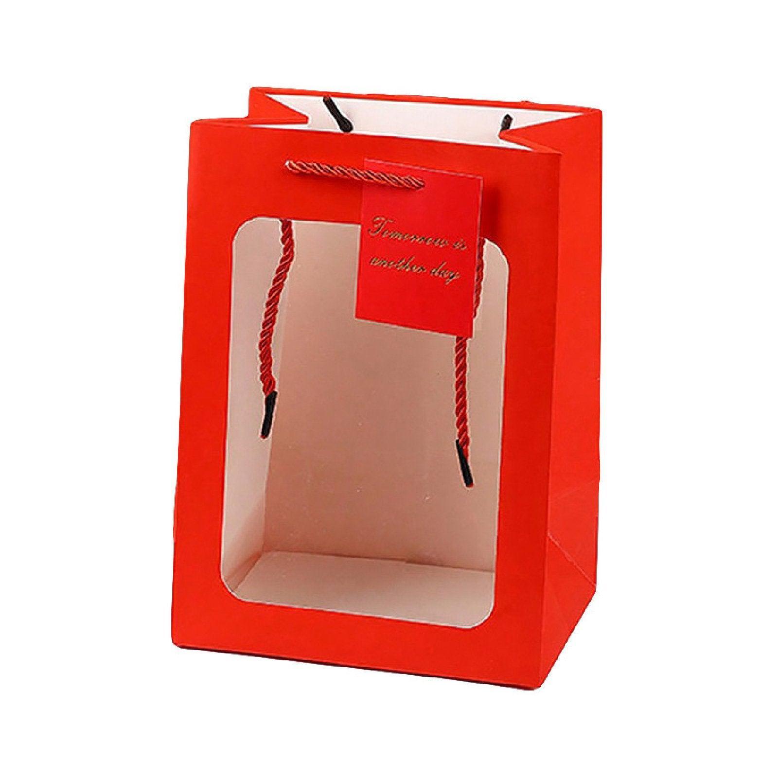 25x Thick Gift Bags with Transparent Window for Valentines Day Bouquets and Gift - Tote-Bag-25pcs-Red-18-13-25cm 12