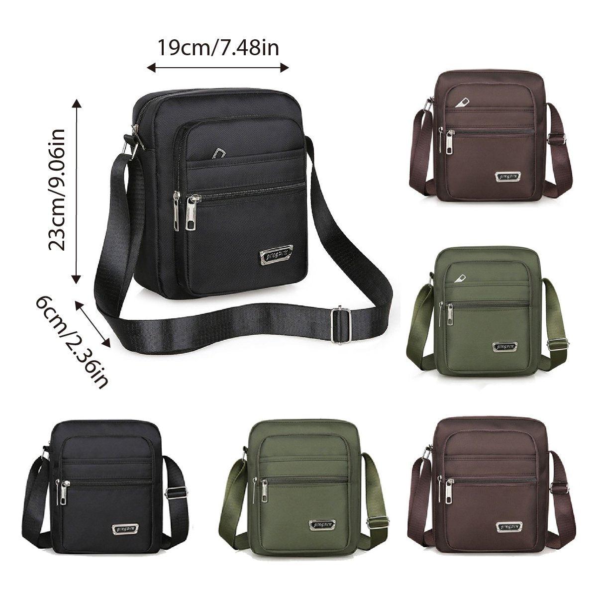 Mens Crossbody Shoulder Bag Travel Messenger Bag Casual Handbag for Boys and Men - Brown-4 zippers 3