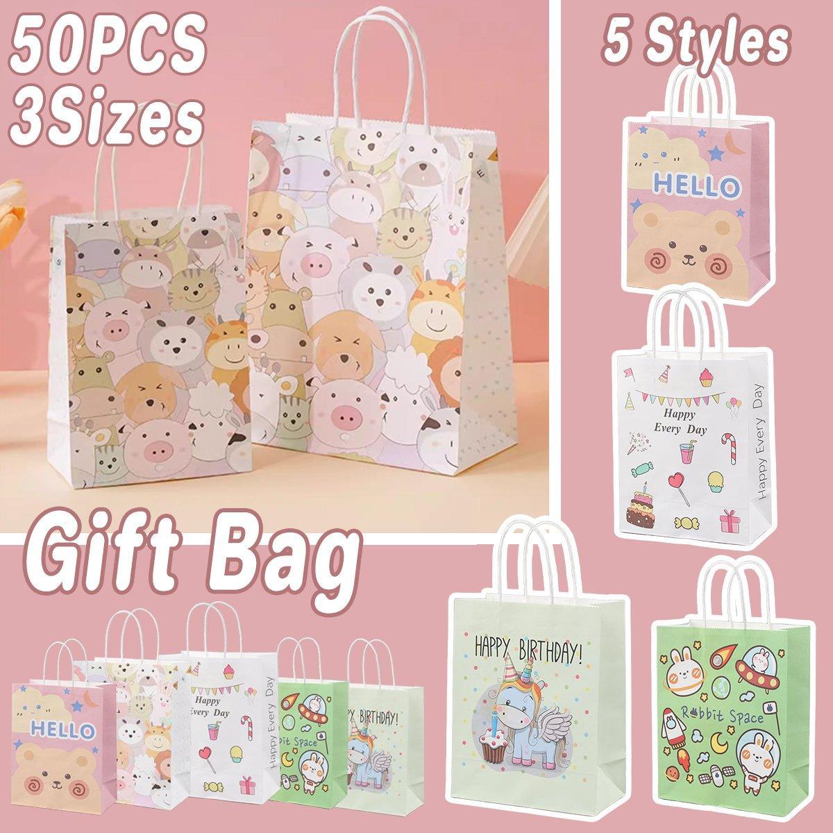 50PCS Colourful Kraft Paper Gift Bags Reusable Party Favor Bags for School Events - BDLW-18*9*23cm