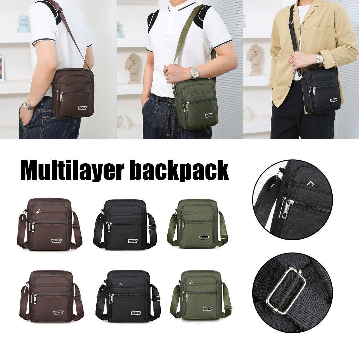 Mens Crossbody Shoulder Bag Travel Messenger Bag Casual Handbag for Boys and Men - Brown-6 zippers