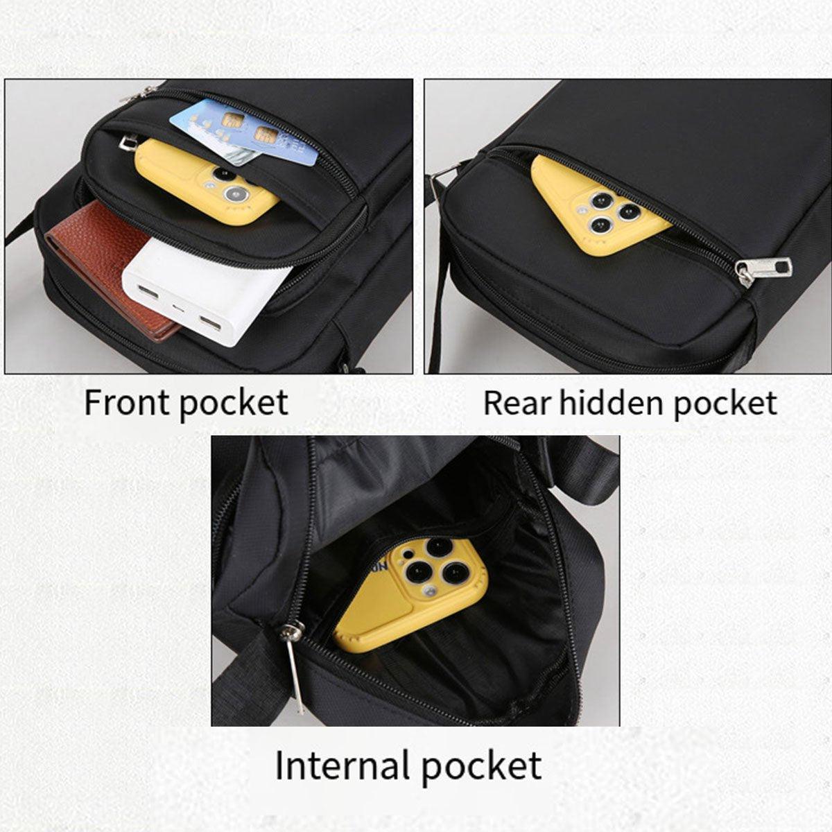 Mens Crossbody Shoulder Bag Travel Messenger Bag Casual Handbag for Boys and Men - Brown-6 zippers 5