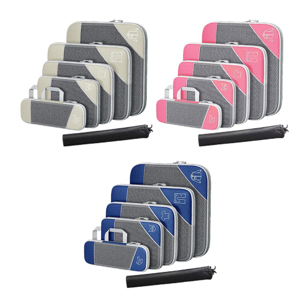 6PCS Compression Packing Cubes Expandable Luggage Storage Bag Travel Packing Bag - Pink