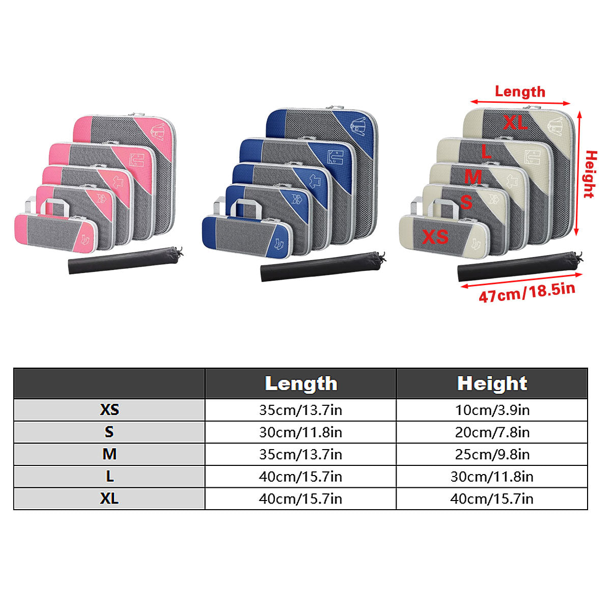 6PCS Compression Packing Cubes Expandable Luggage Storage Bag Travel Packing Bag - White 3