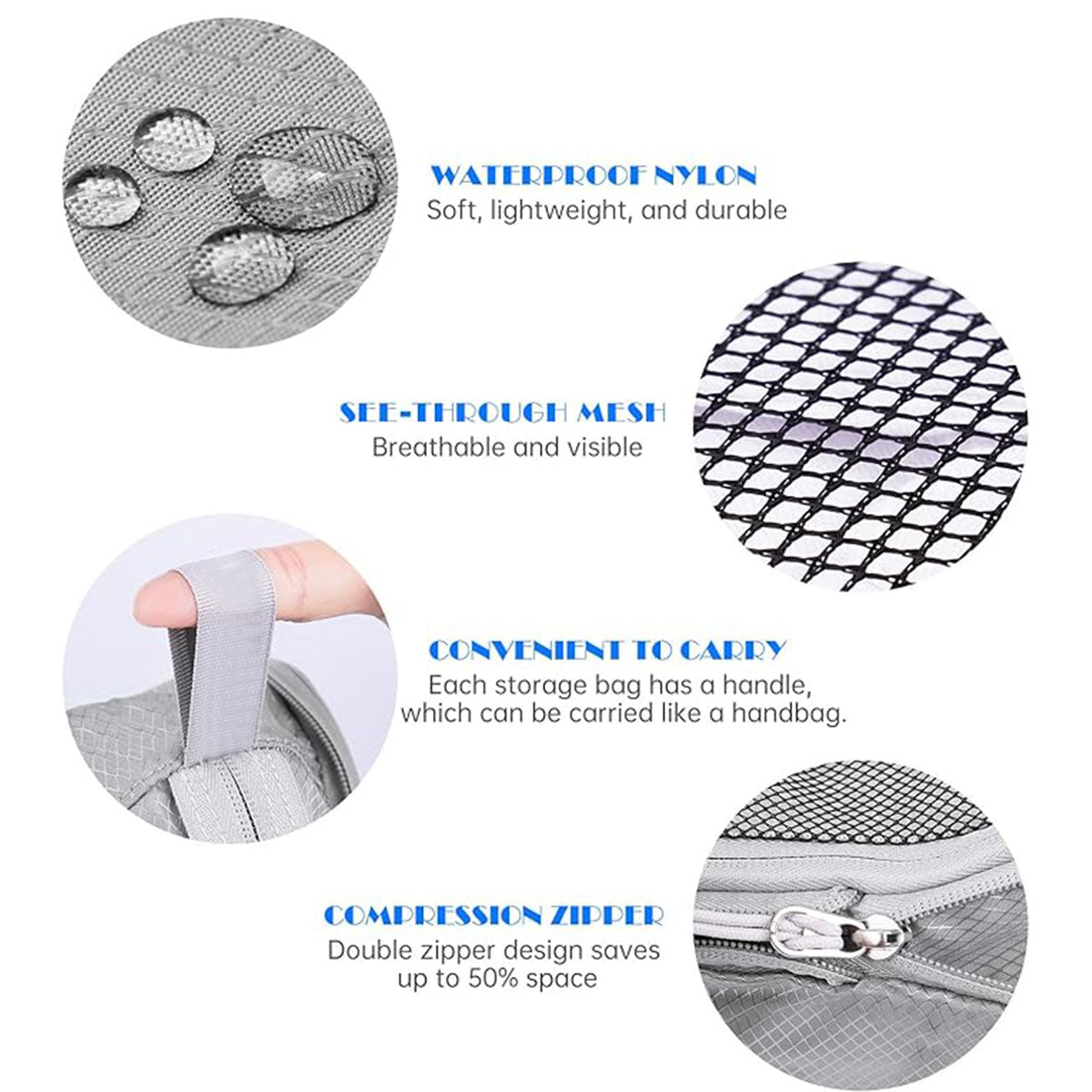 6PCS Compression Packing Cubes Expandable Luggage Storage Bag Travel Packing Bag - White 5