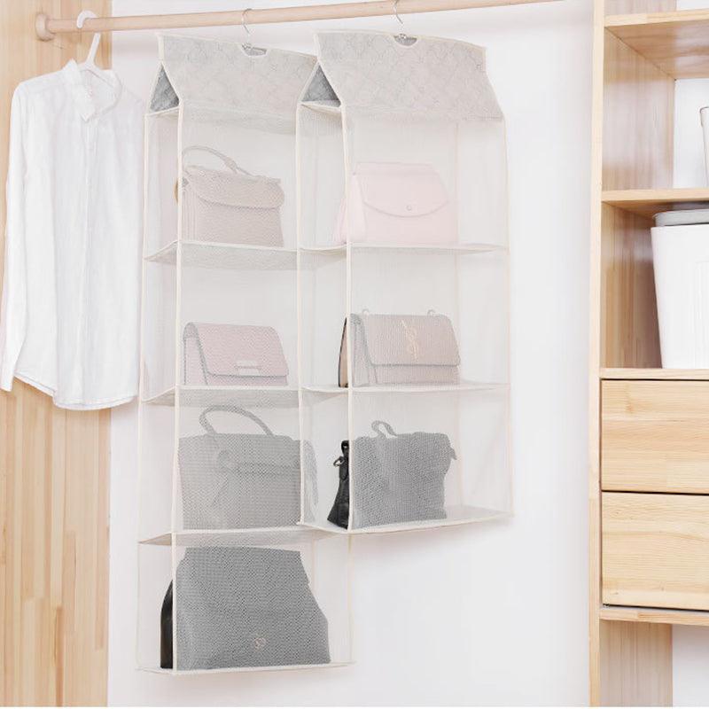 Grey Bag Storage Holder Wardrobe Closet Hanging Handbag Organizer 2/3/4 Pockets Shelf - 4 Layers 3