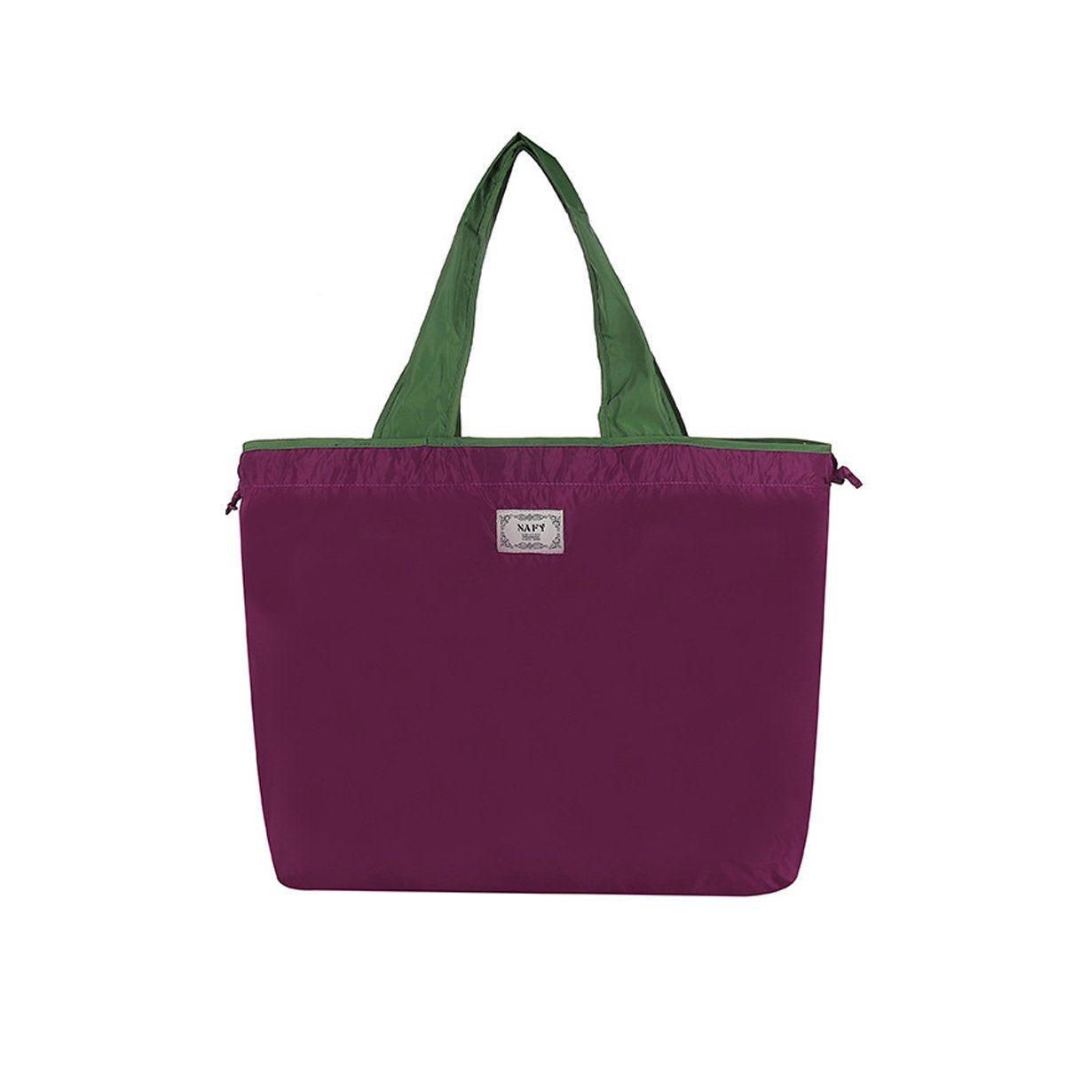 Ultra-Light Foldable Large Capacity Portable Shopping Bag with Drawstring Mouth - Purple - L 10