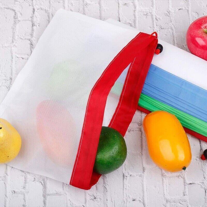 Up 15X Eco Friendly Reusable Mesh Produce Bags Superior Double Stitched Strength - 5PCS Small Red 5