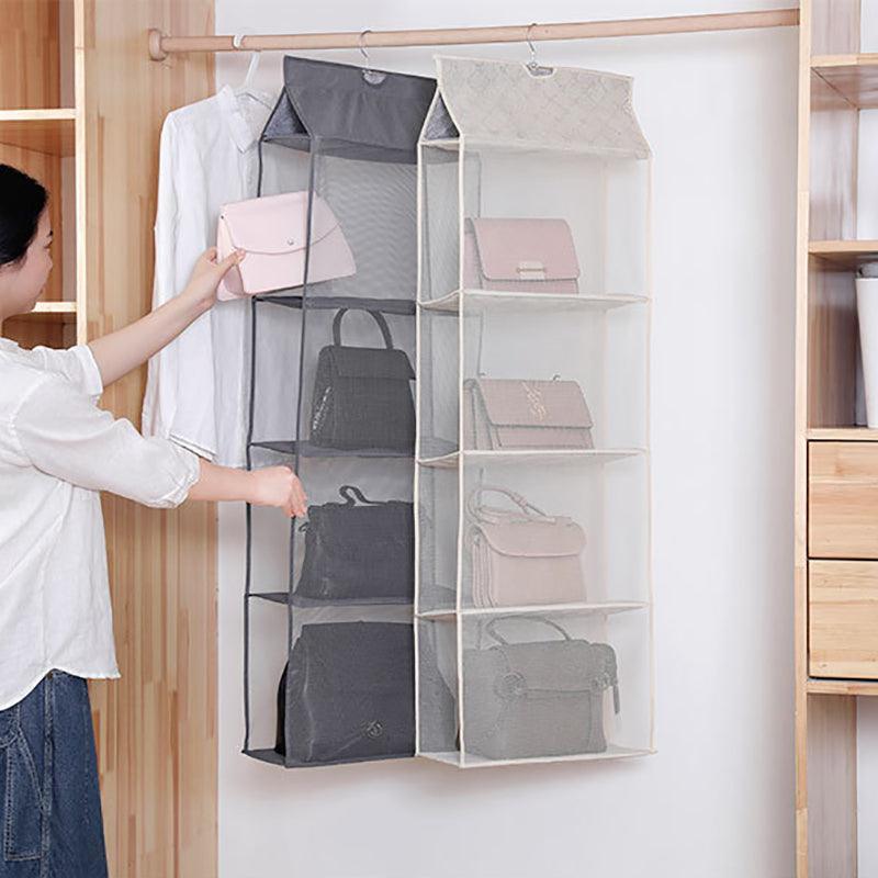 Grey Bag Storage Holder Wardrobe Closet Hanging Handbag Organizer 2/3/4 Pockets Shelf - 2 Layers 5
