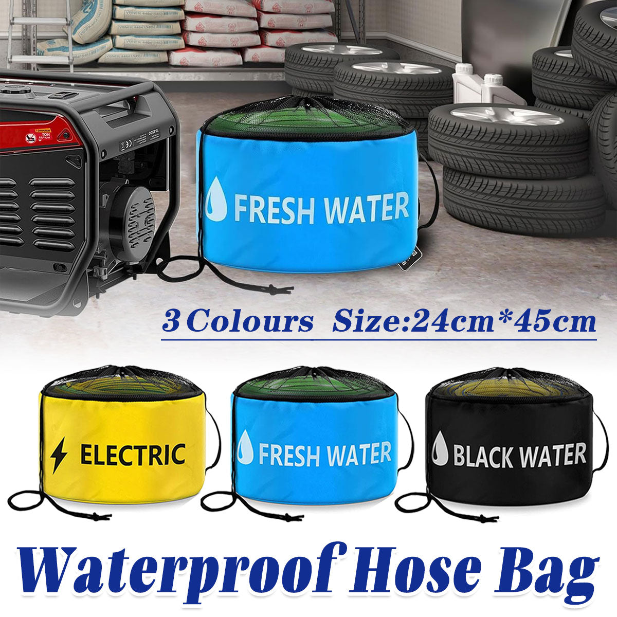Hose Storage Bag Caravan Camping RV Cable Water Hose Electrical Cords Organizer - Yellow