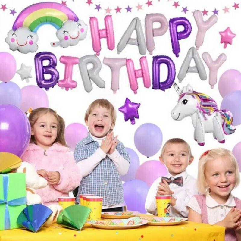 45-50 Pcs Happy Birthday 3D Unicorn Decoration Balloons Diy Decor Party Set - 04 3