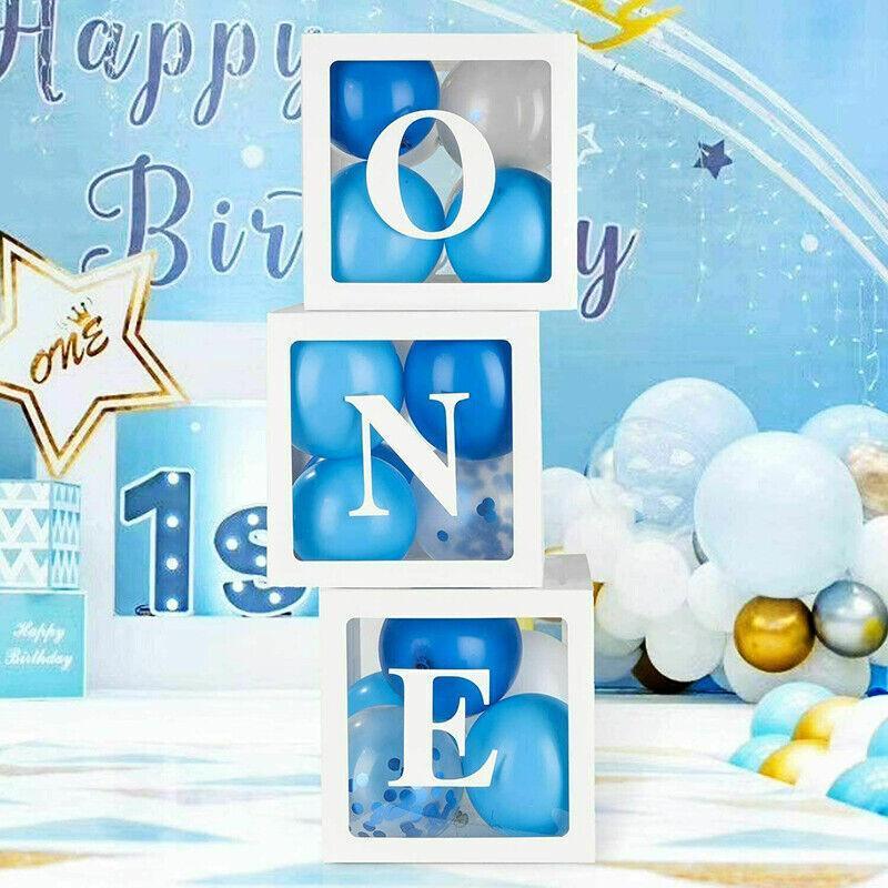 3/4pcs Transparent Balloon Box Set for First Birthday Party or Celebration Display - Love 4
