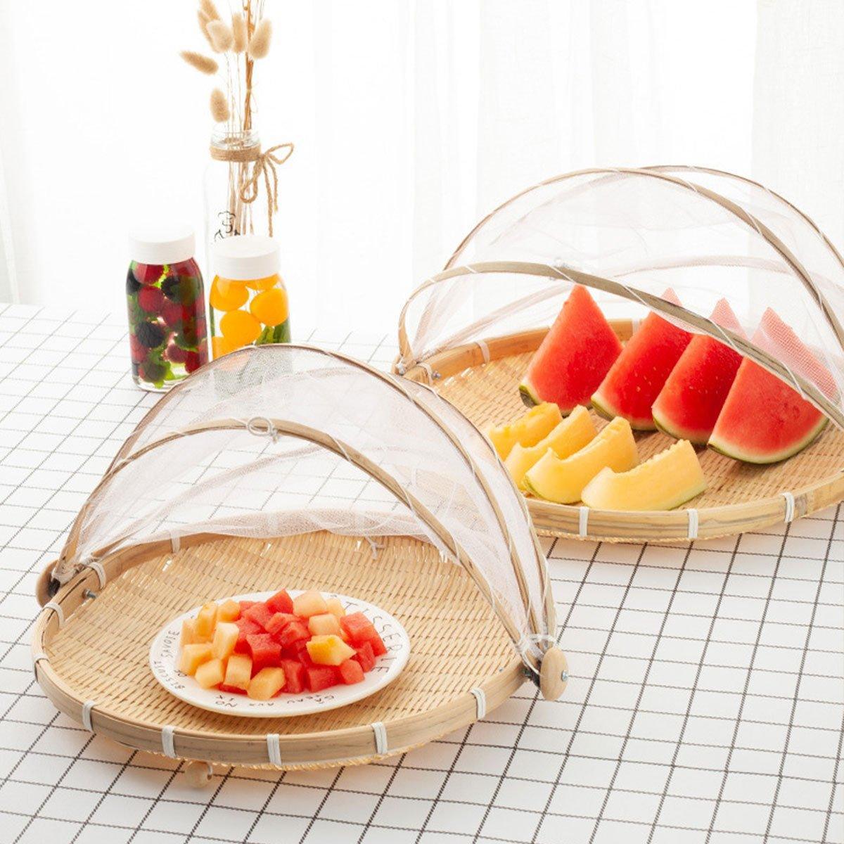 Bamboo Storage Basket with Mesh Cover for Fruit Vegetables Food Buns Kitchen - 42CM 4