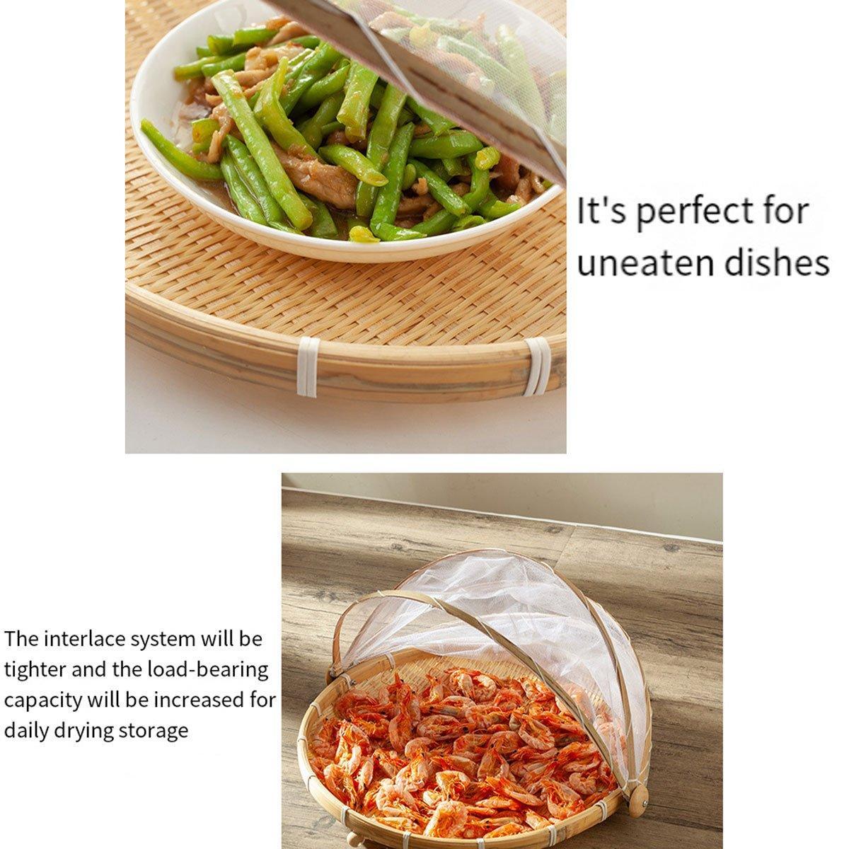 Bamboo Storage Basket with Mesh Cover for Fruit Vegetables Food Buns Kitchen - 42CM 5