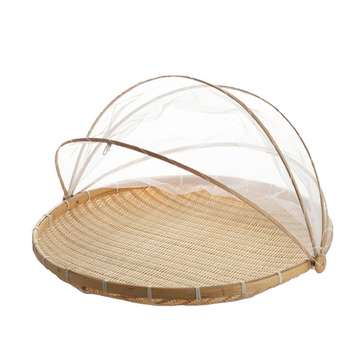 Bamboo Storage Basket with Mesh Cover for Fruit Vegetables Food Buns Kitchen - 42CM 6